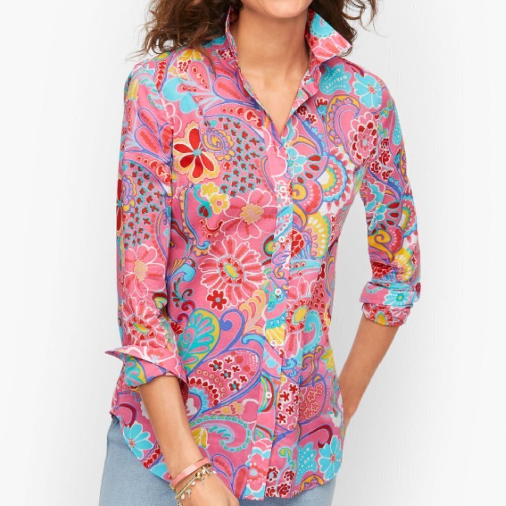Talbots Women's Floral Cotton Button Front Top - PM